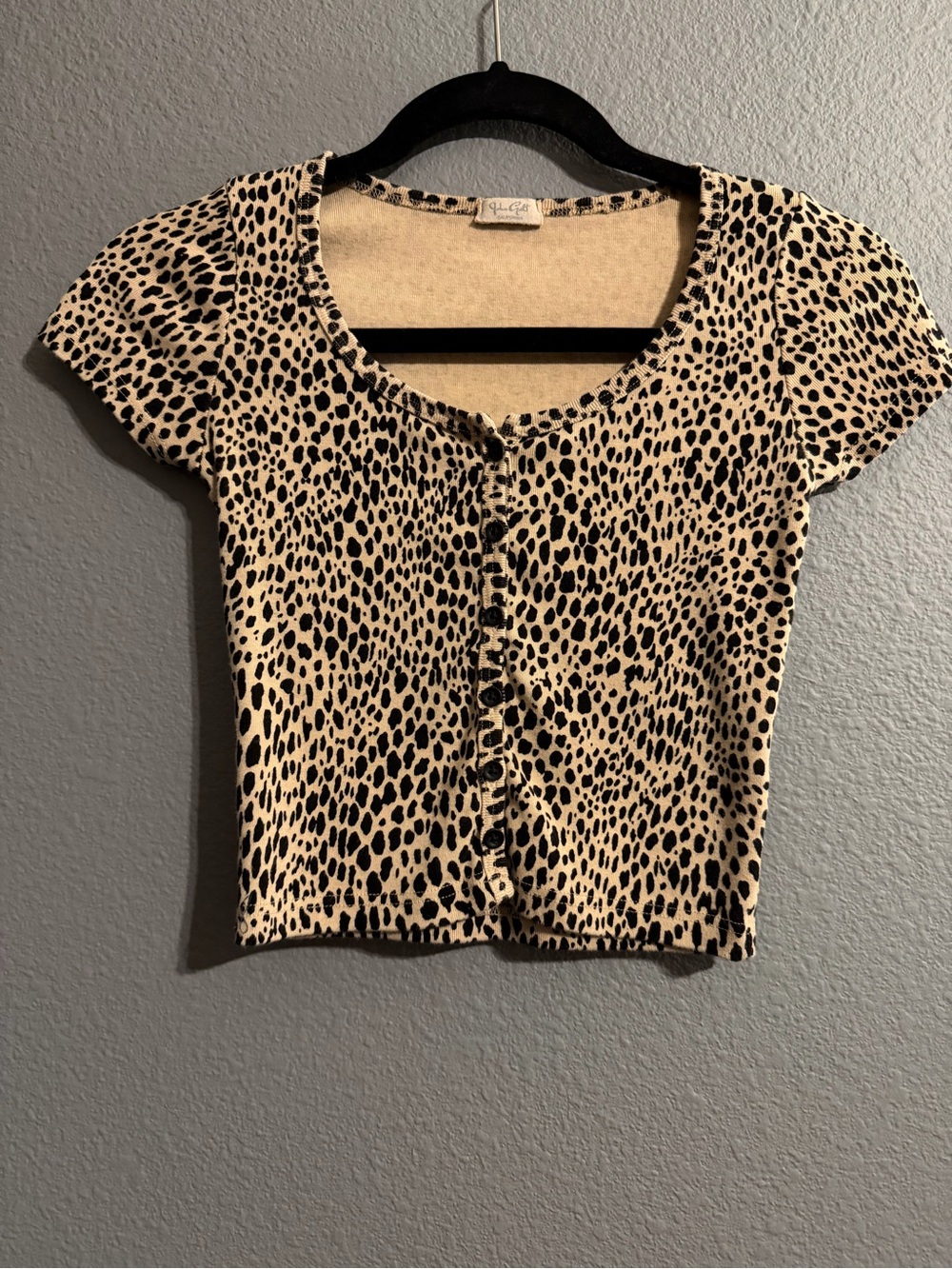 Brandy Melville Brown & Black Leopard Print Short Sleeve Cotton Top